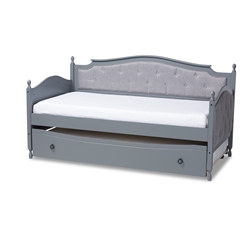 Baxton Studio Marlie Classic and Traditional Grey Fabric Upholstered Grey Finished Wood Twin Size Daybed with Trundle